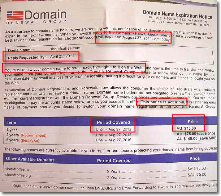 Don't be ripped off by unscrupulous Domain Renewal companies