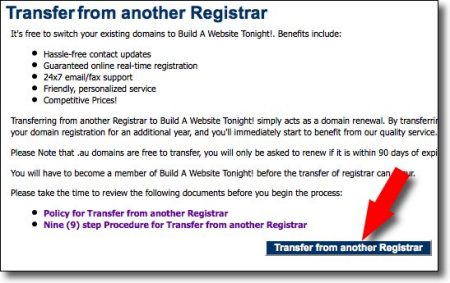 How to transfer a Domain - click Transfer button