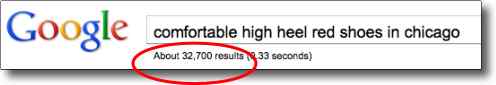 What  is SEO? Example of search engine results for   "comfortable high heel red shoes in chicago"